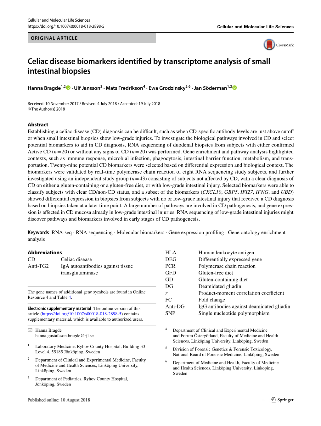 Celiac Disease Biomarkers Identified by Transcriptome Analysis of Small