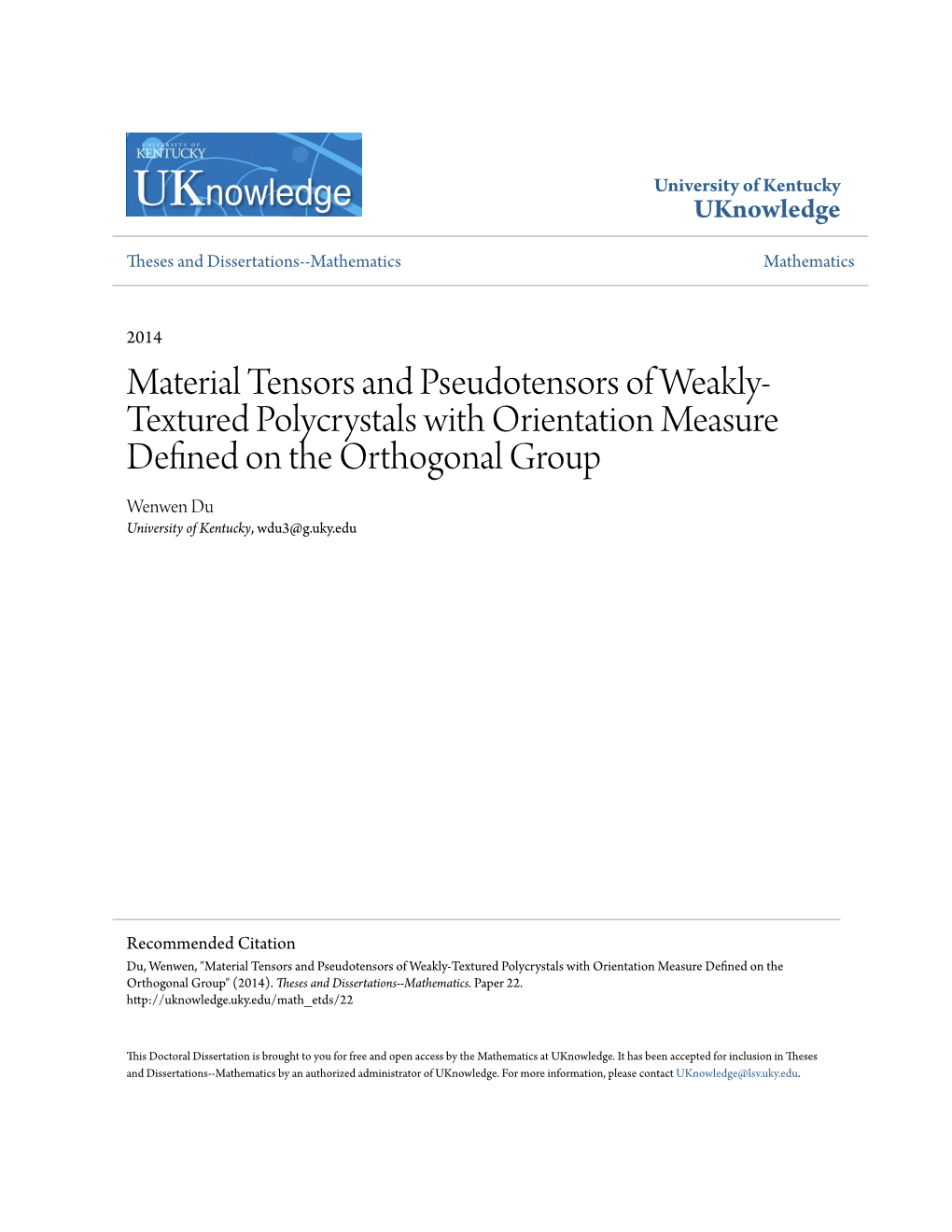 Material Tensors and Pseudotensors of Weakly-Textured Polycrystals with Orientation Measure Defined on the Orthogonal Group" (2014)