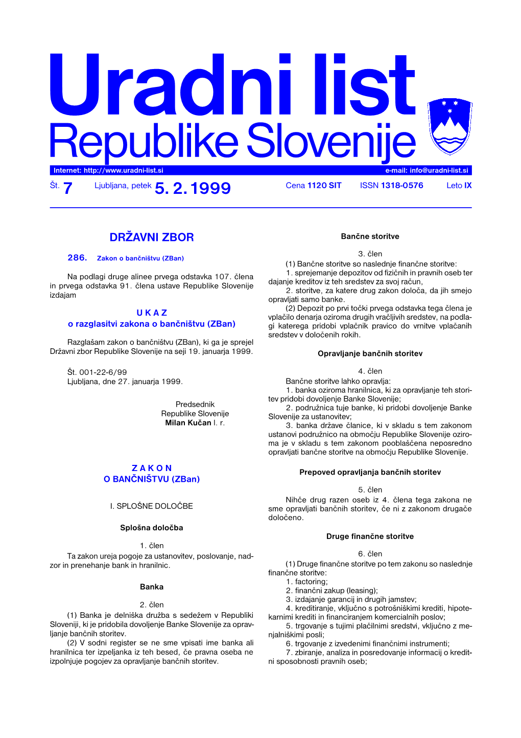 Uradni List Republike Slovenije Internet: E-Mail: Info@Uradni-List.Si Št