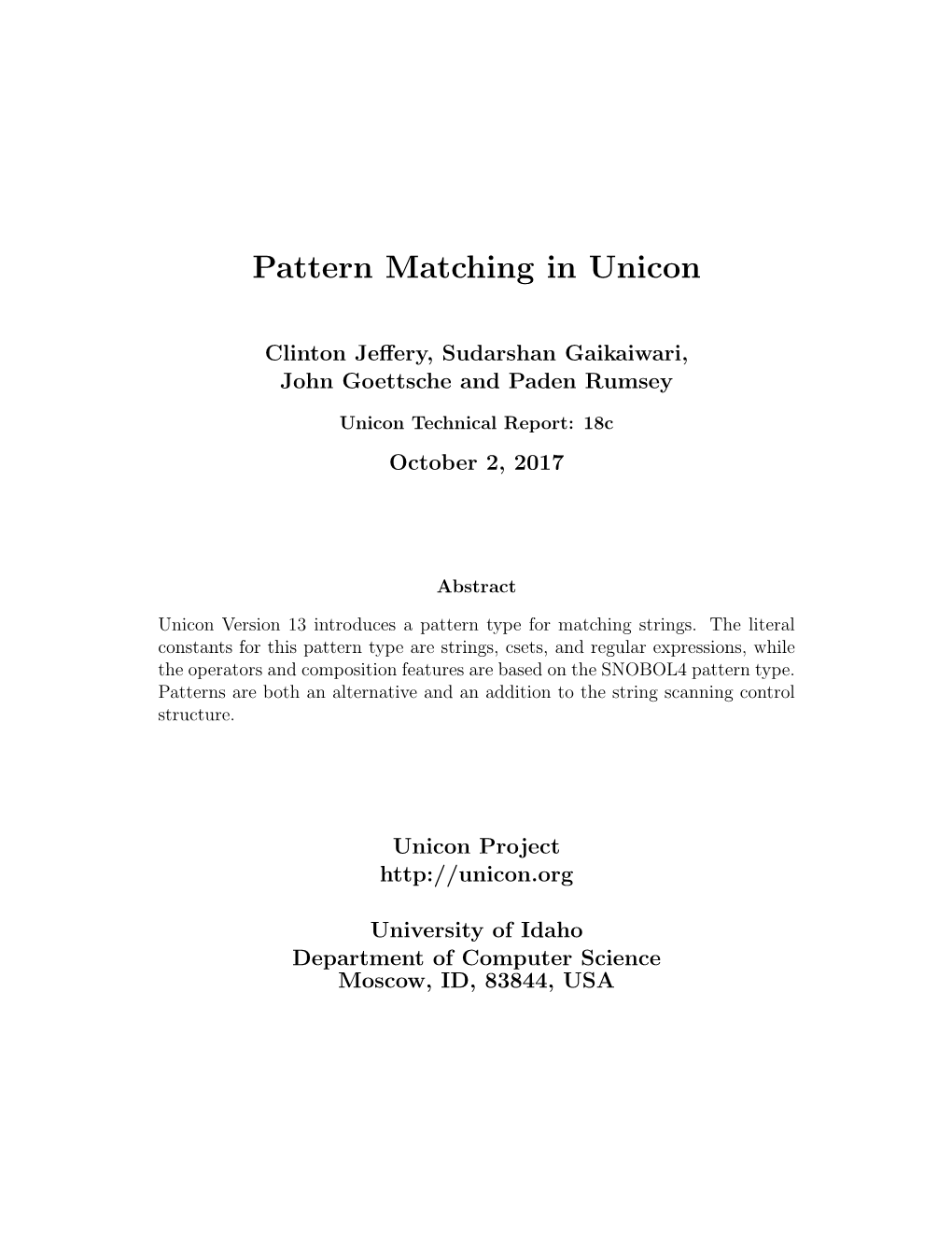 Pattern Matching in Unicon
