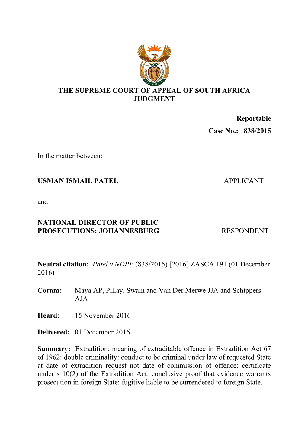 The Supreme Court of Appeal of South Africa s14