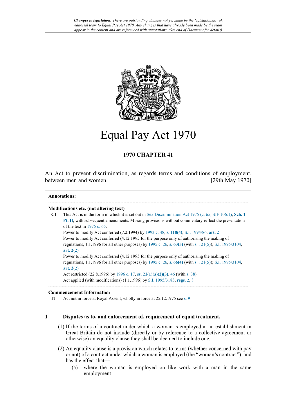 Equal Pay Act 1970