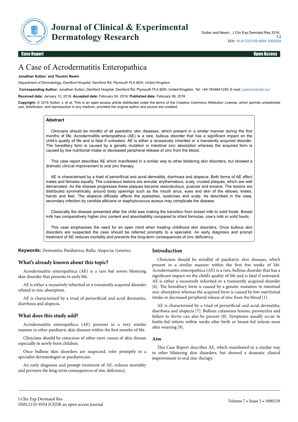 A Case of Acrodermatitis Enteropathica