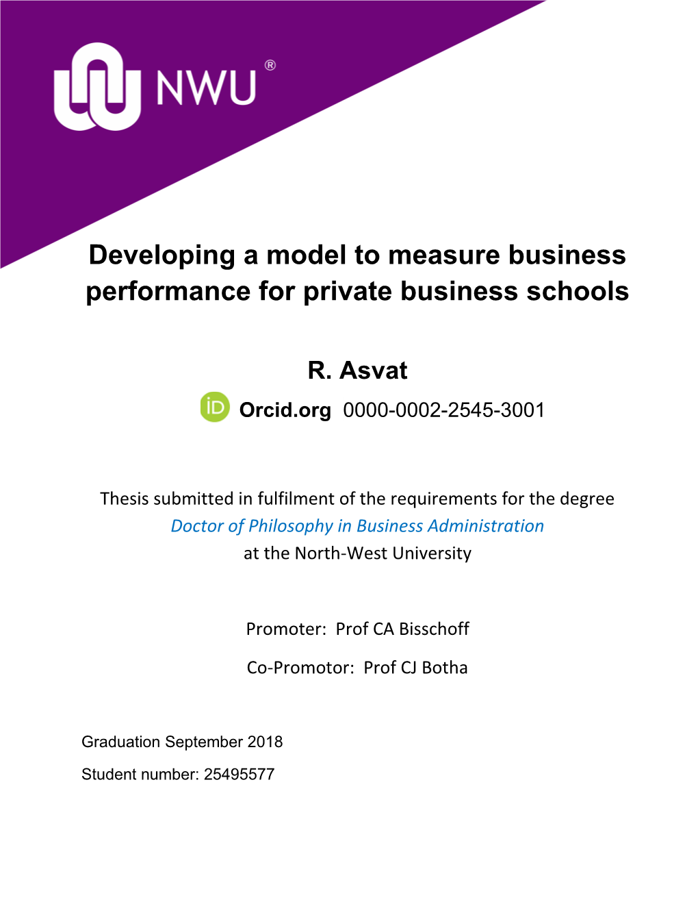 Developing a Model to Measure Business Performance for Private Business Schools