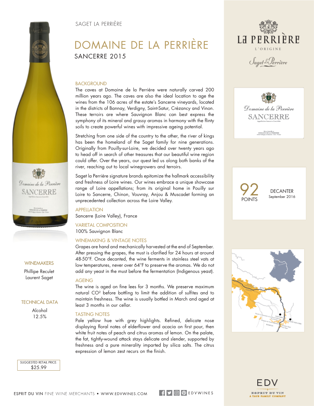 Domaine De La Perrière Sancerre 2015