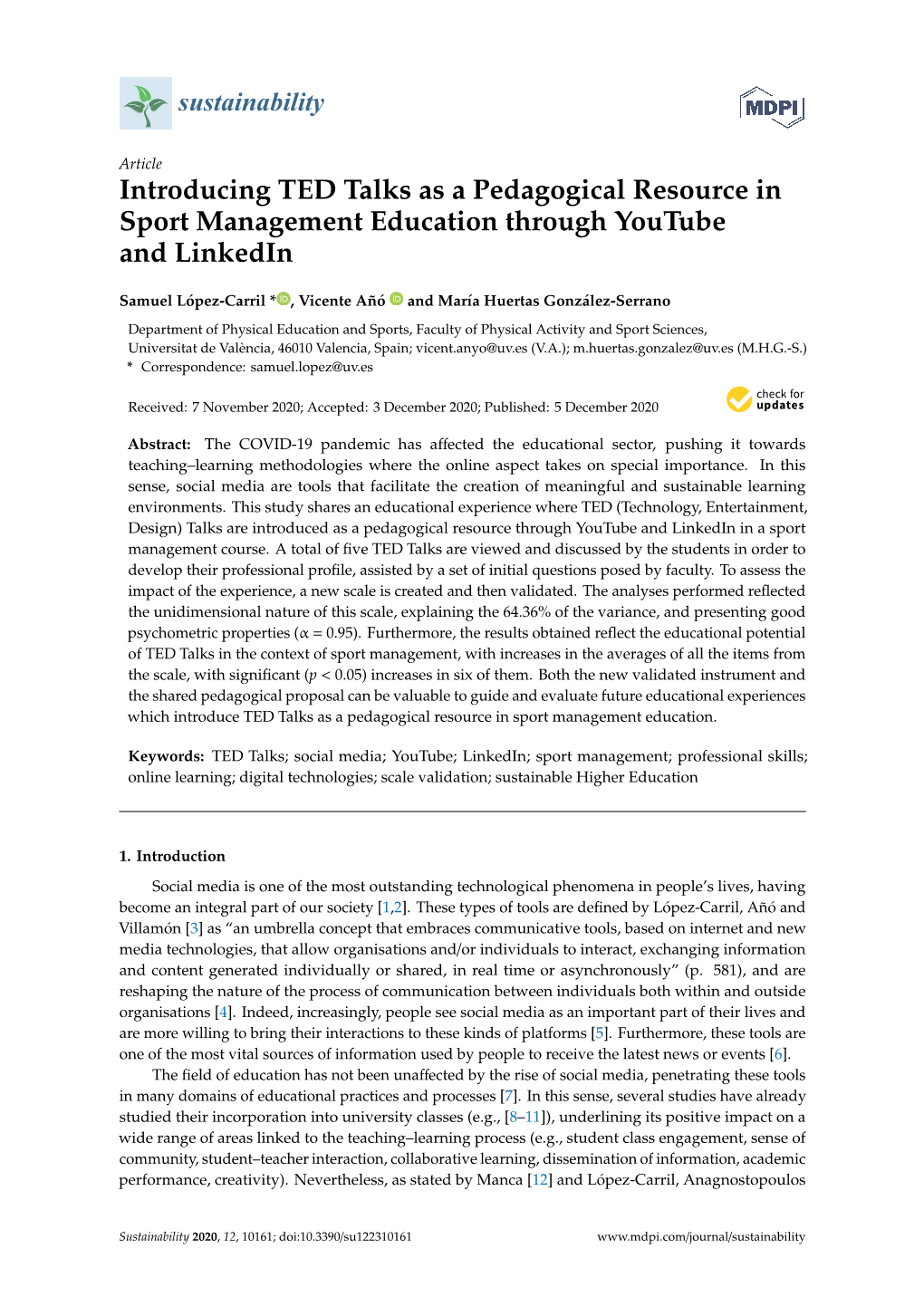 Introducing TED Talks As a Pedagogical Resource in Sport Management Education Through Youtube and Linkedin