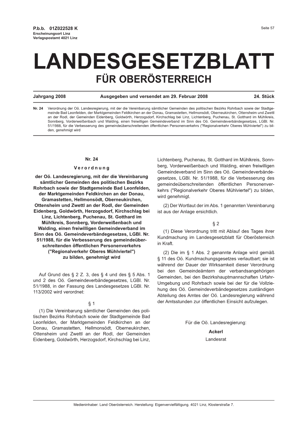 Verordnung Der Oö. Landesregierung, Mit Der Die