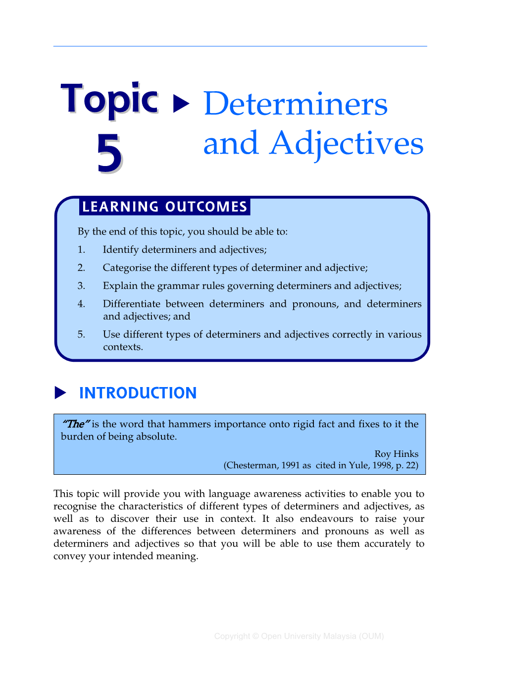 Determiners and Adjectives;