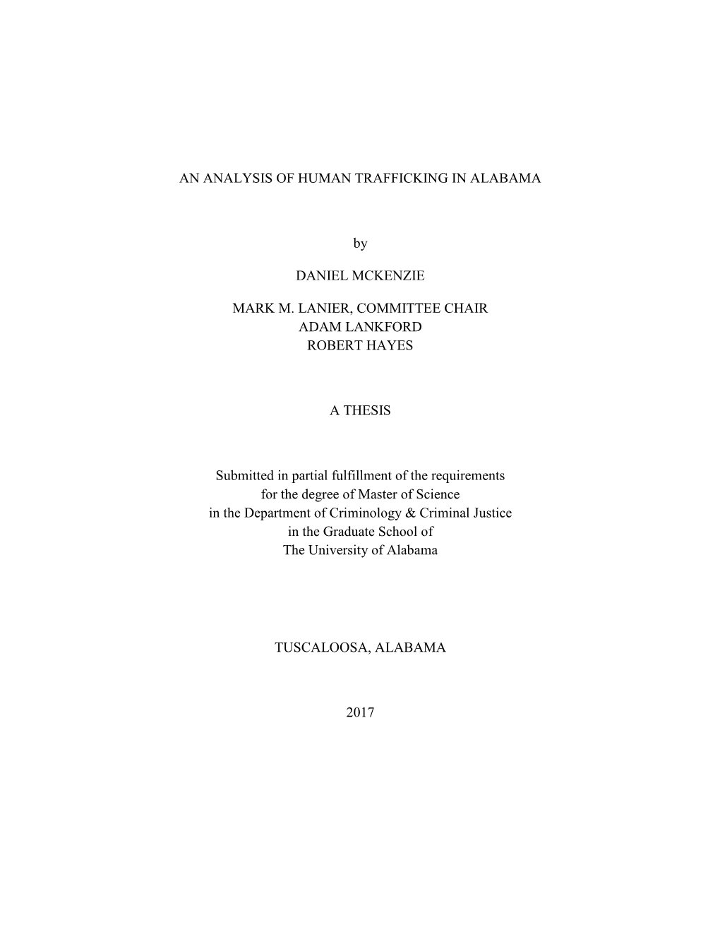 AN ANALYSIS of HUMAN TRAFFICKING in ALABAMA By