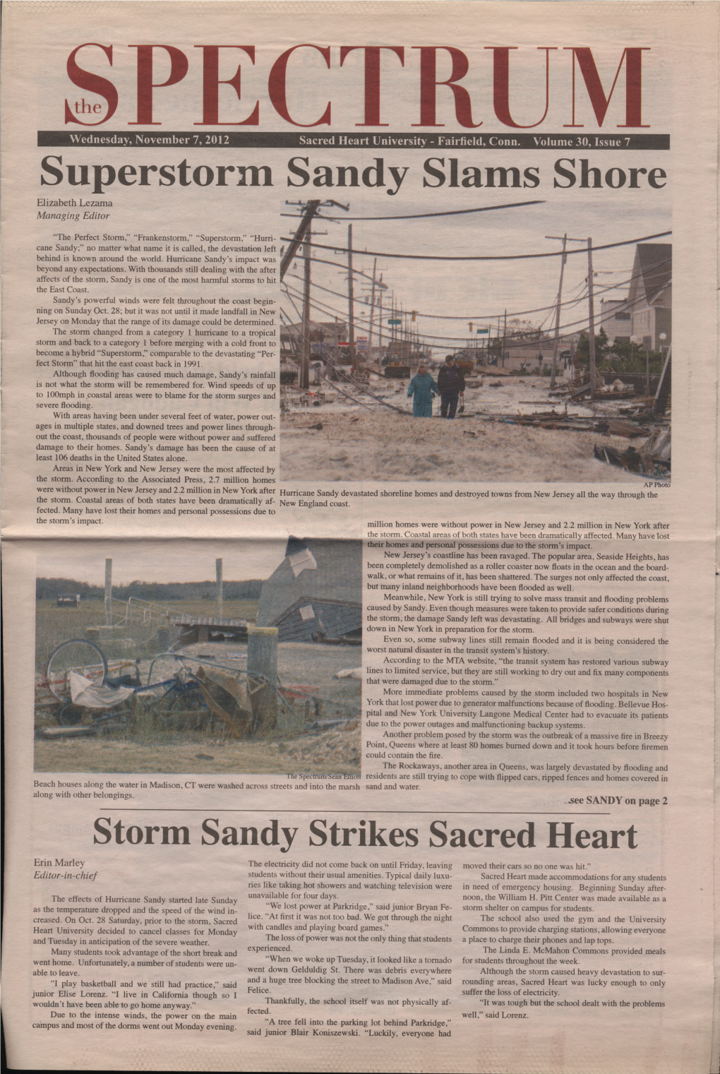 Superstorm Sandy Slams Shore Elizabeth Lezama Managing Editor