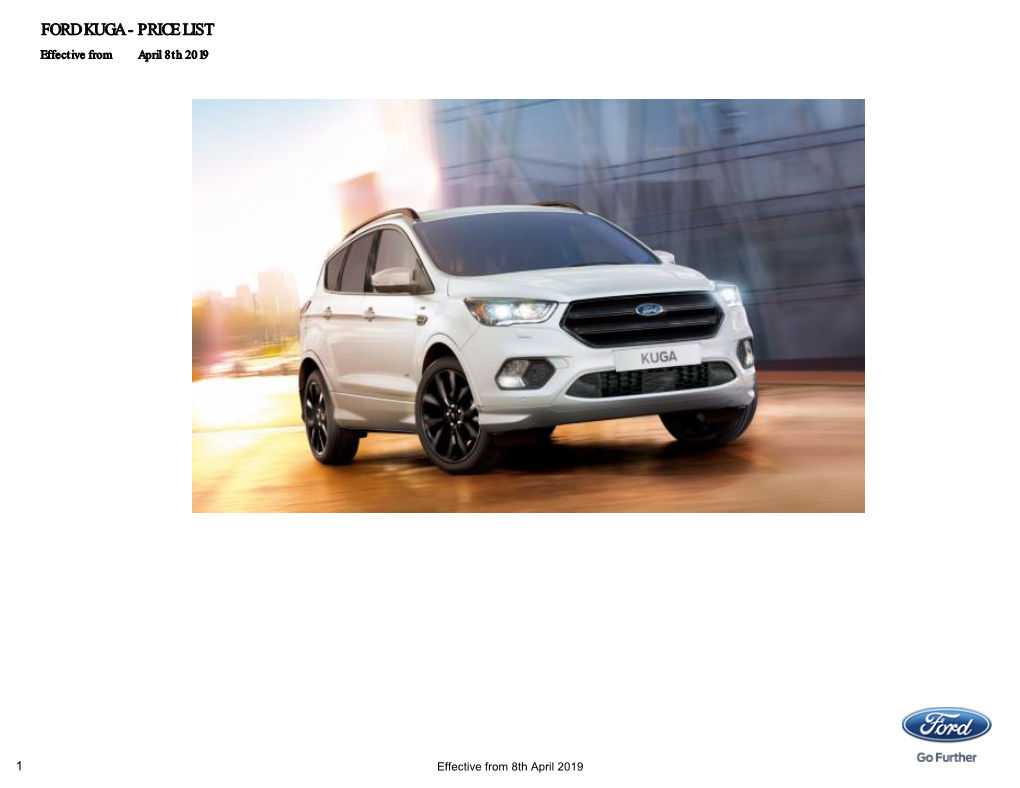 FORD KUGA - PRICE LIST Effective from April 8Th 2019