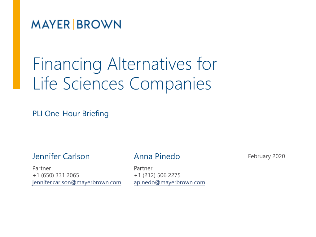 Financing Alternatives for Life Sciences Companies