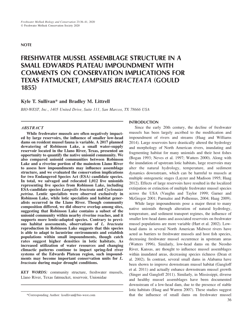 Freshwater Mussel Assemblage Structure in A