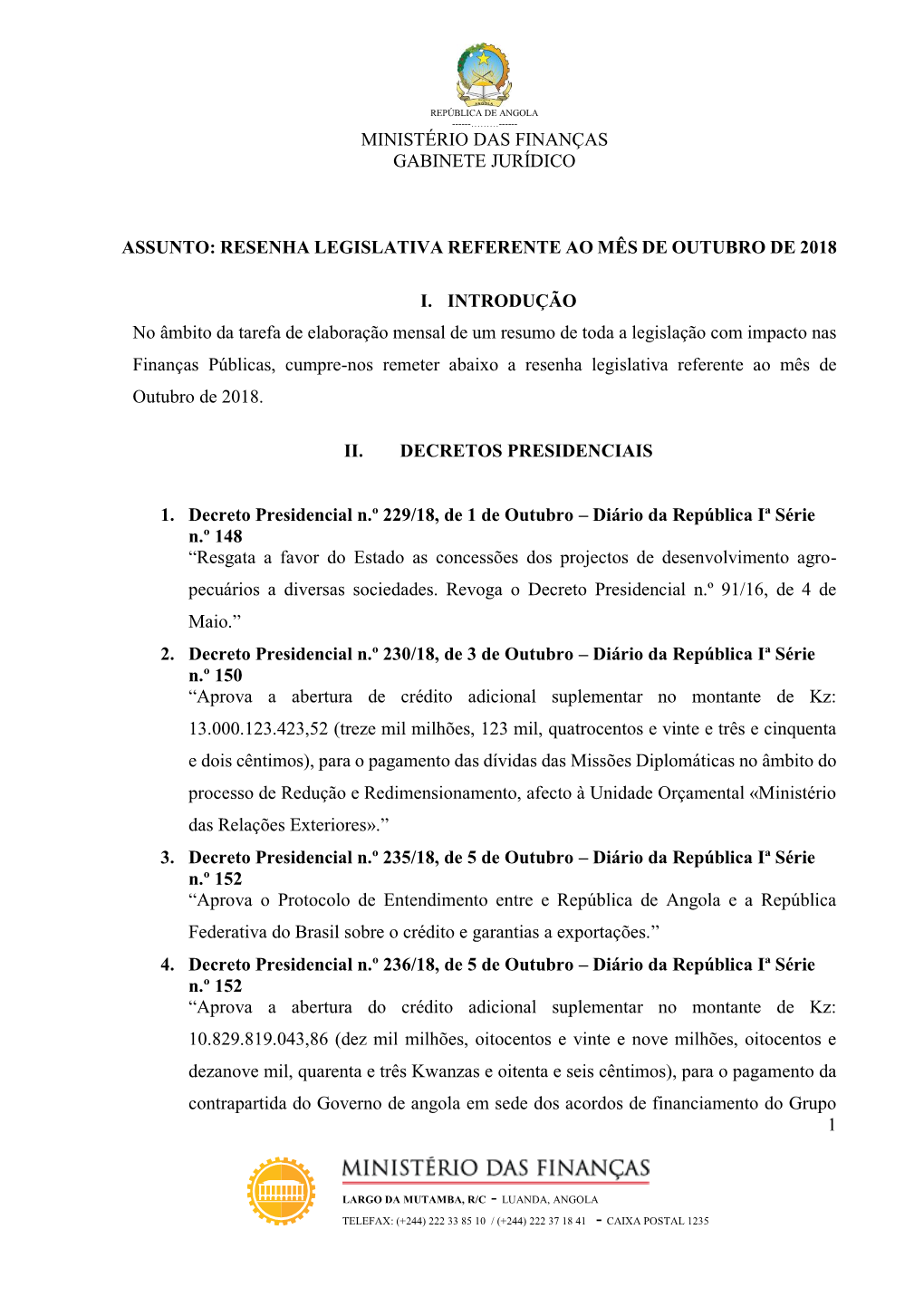 Ministério Das Finanças Gabinete Jurídico 1 Assunto