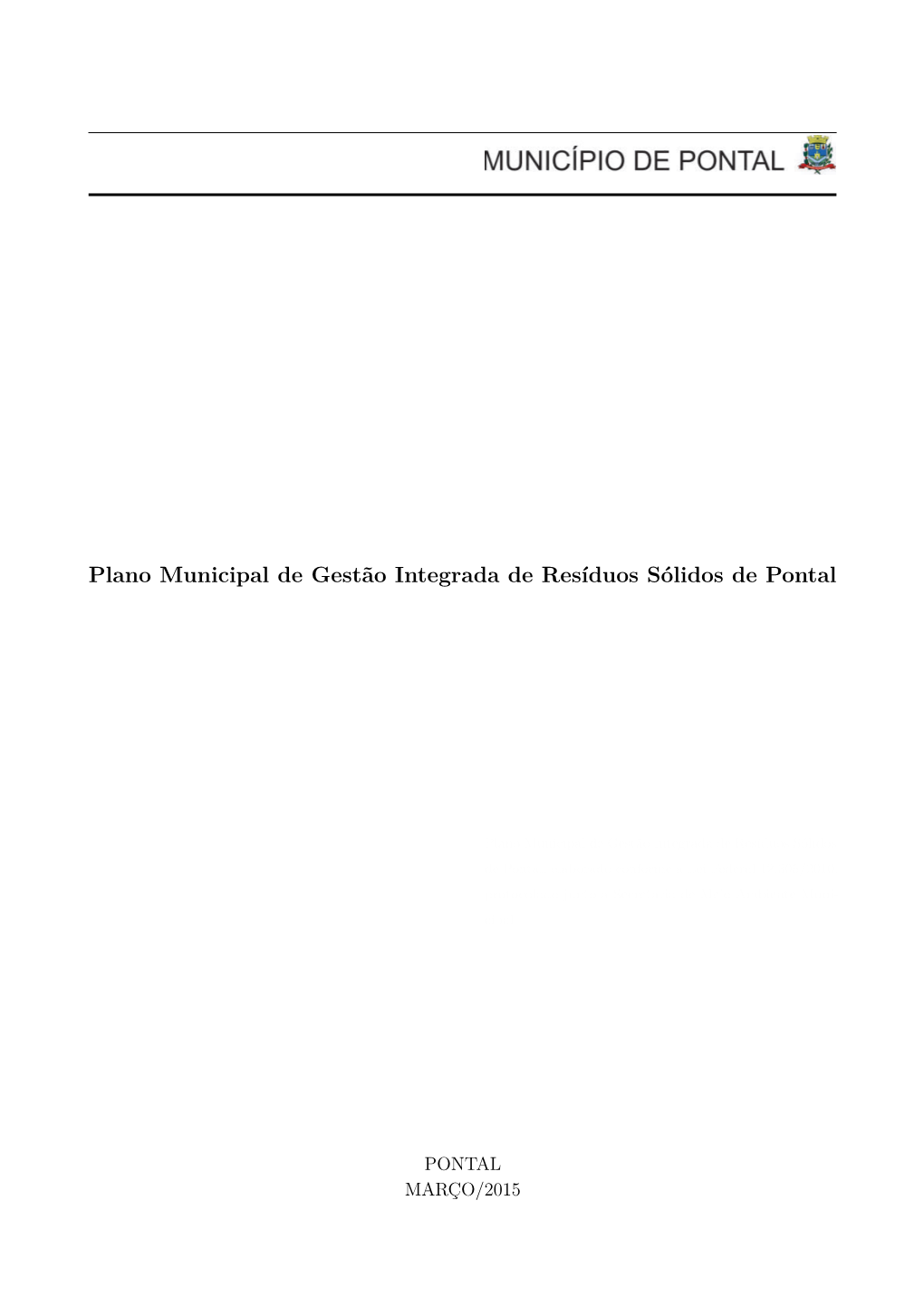 Plano Municipal De Gestão Integrada De Resíduos Sólidos De Pontal