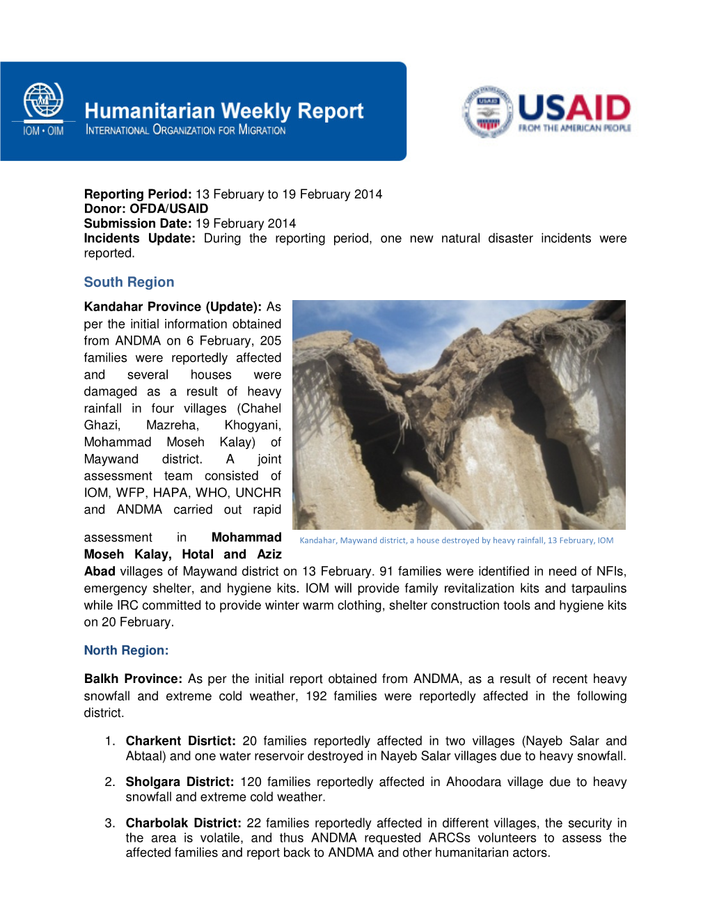 IOM-HAP Weekly Summary Report 19 February