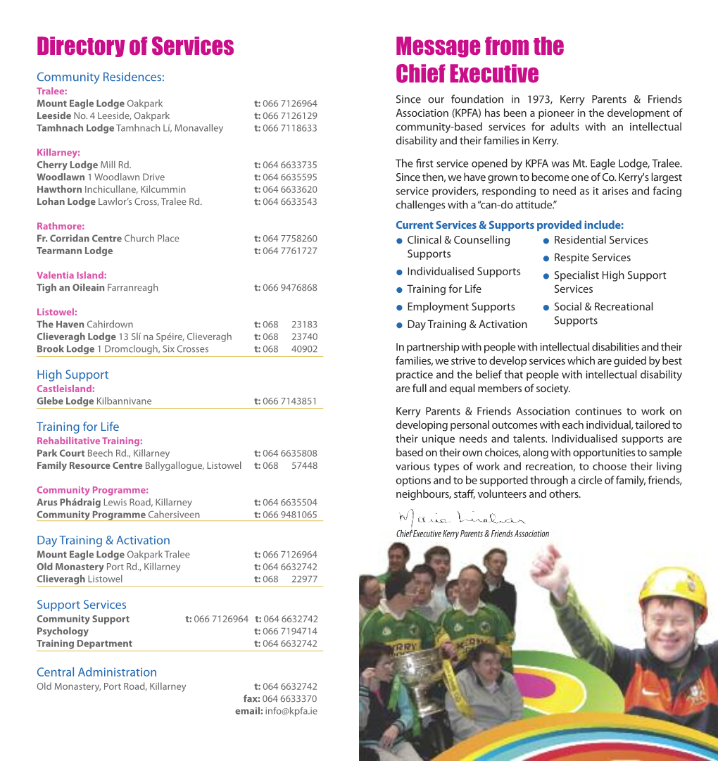 Directory of Services Message from the Chief Executive