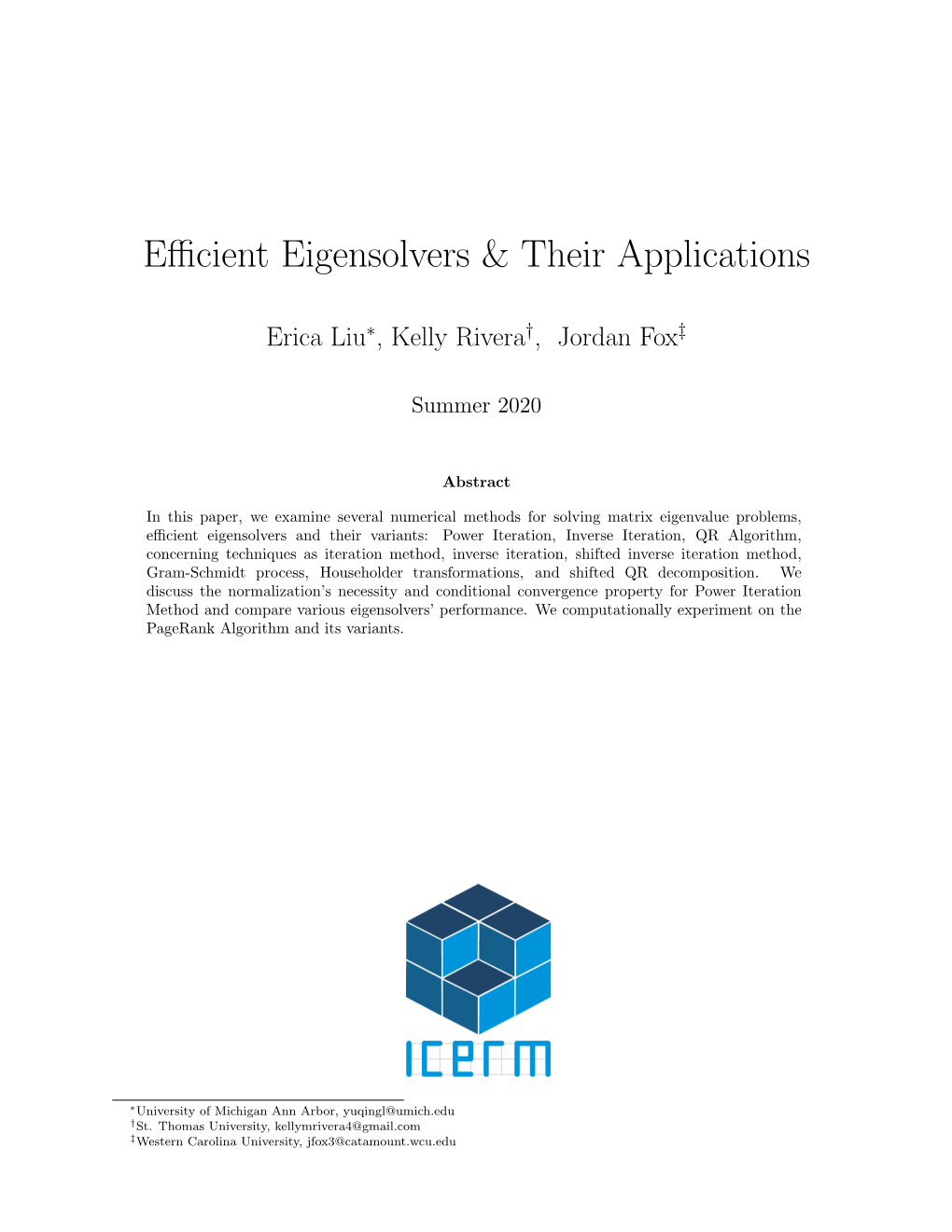 Efficient Eigensolvers & Their Applications