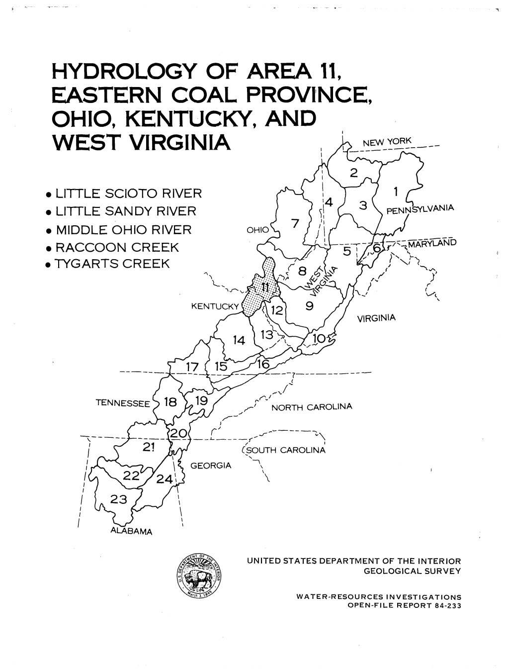 Hydrology of Area 11, Eastern Coal Province, Ohio, Kentucky, and West Virginia New York