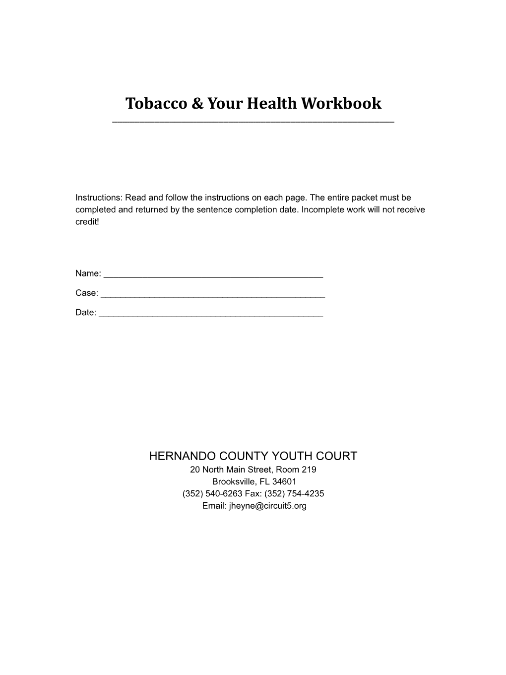 Tobacco & Your Health Workbook