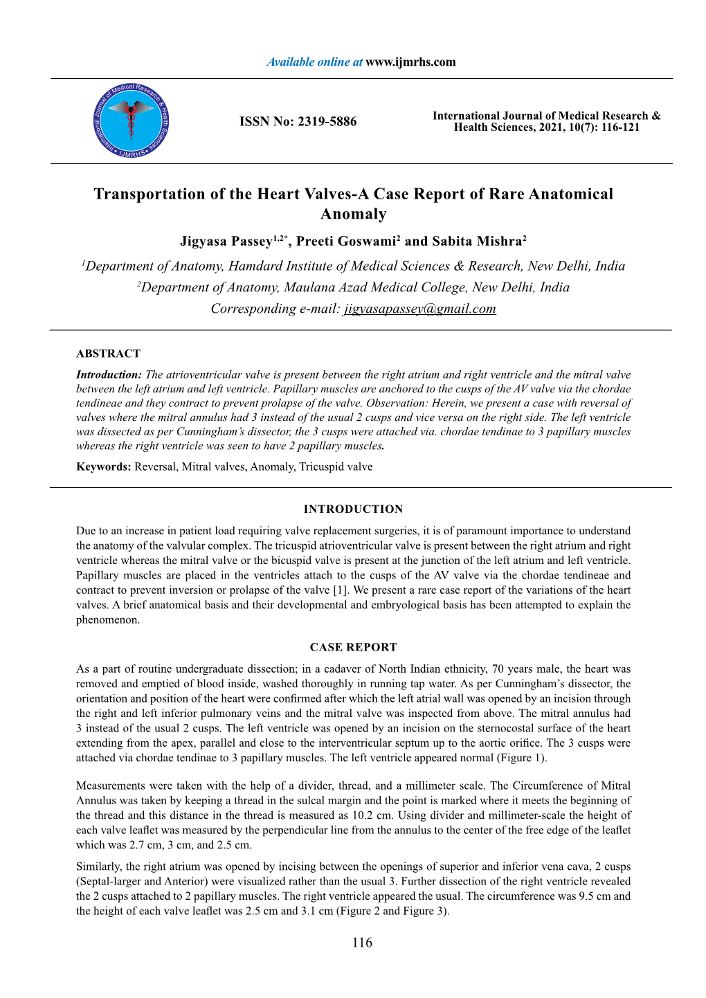 Transportation of the Heart Valves-A Case Report of Rare Anatomical