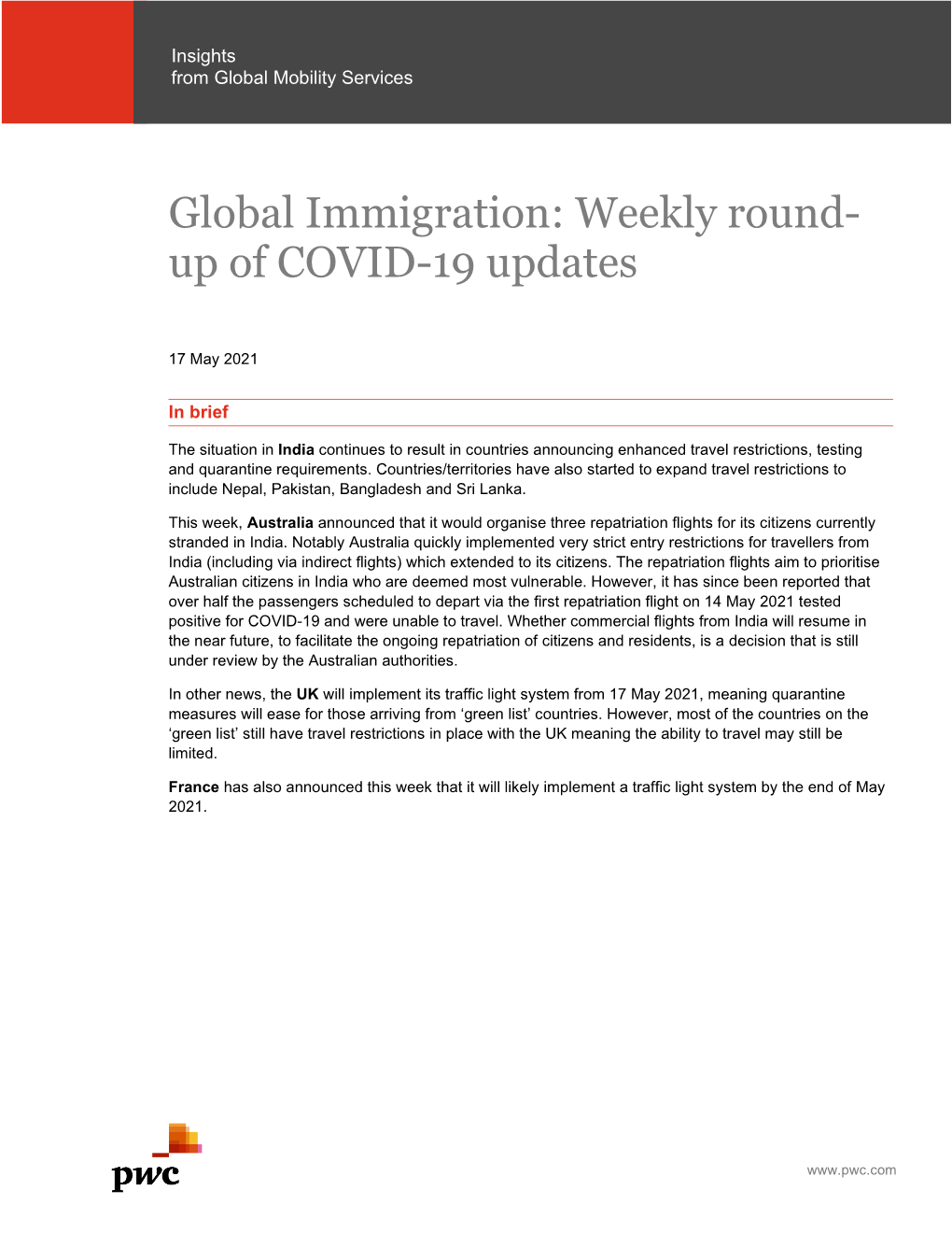 Global Immigration: Weekly Round- up of COVID-19 Updates