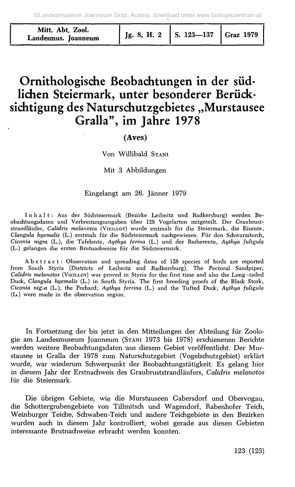 Lichen Steiermark, Unter Besonderer Berück- Sichtigung Des Naturschutzgebietes „Murstausee Gralla", Im Jahre 1978 (Aves)