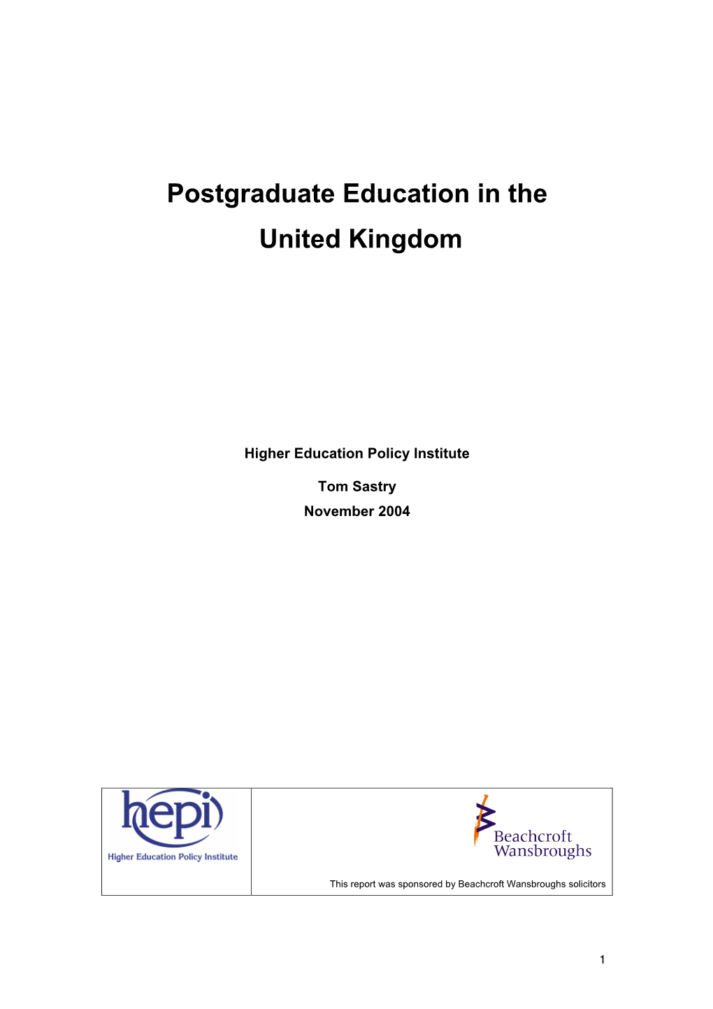 Postgraduate Education in the United Kingdom