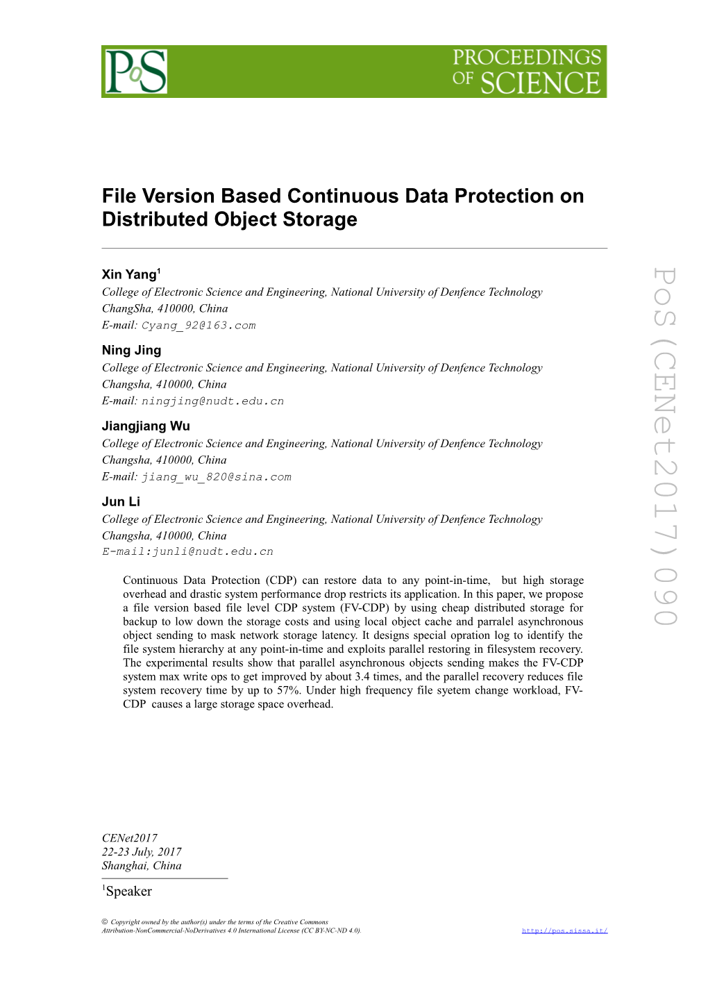 File Version Based Continuous Data Protection on Distributed Object Storage