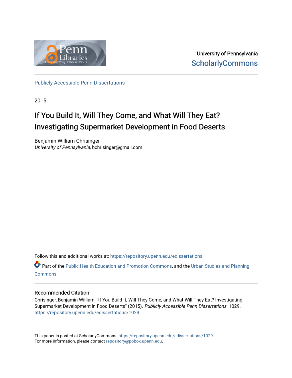 Investigating Supermarket Development in Food Deserts