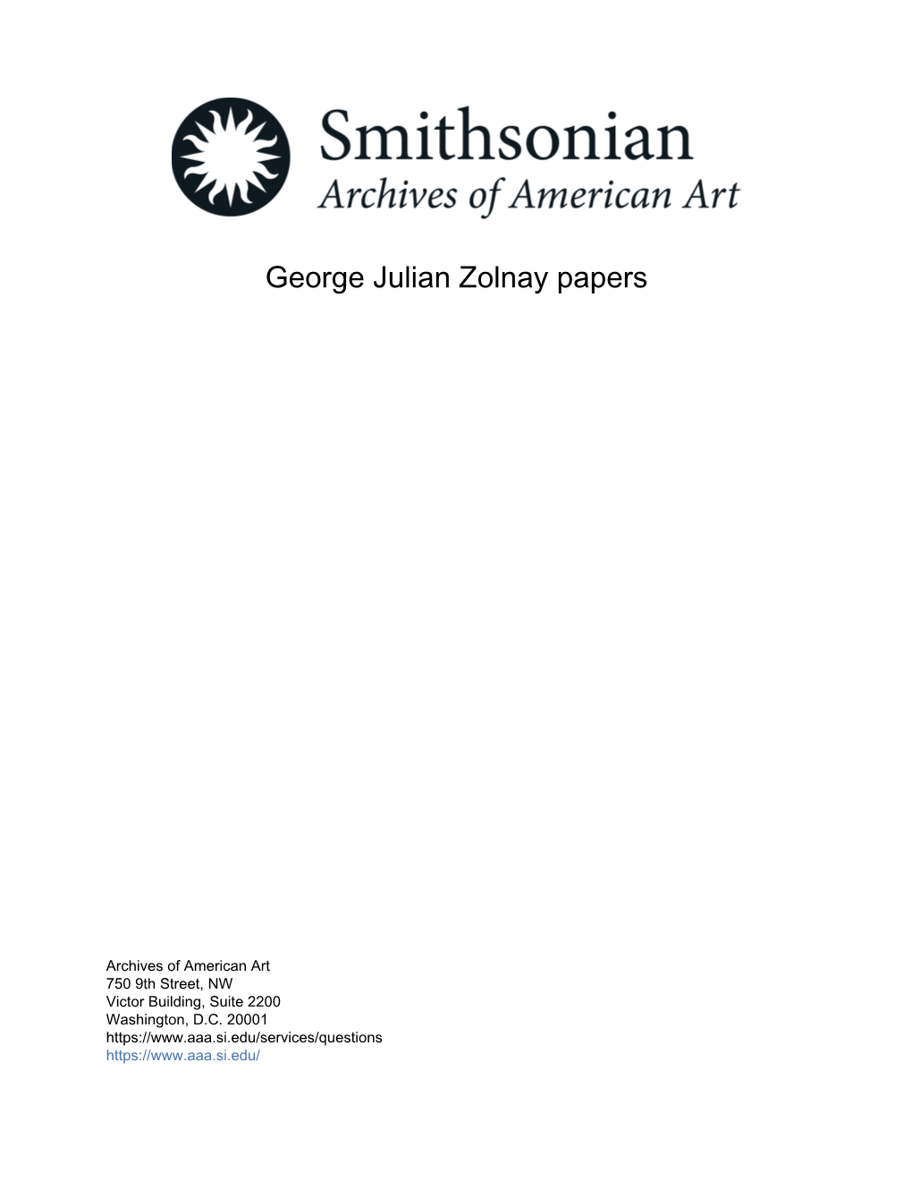 George Julian Zolnay Papers