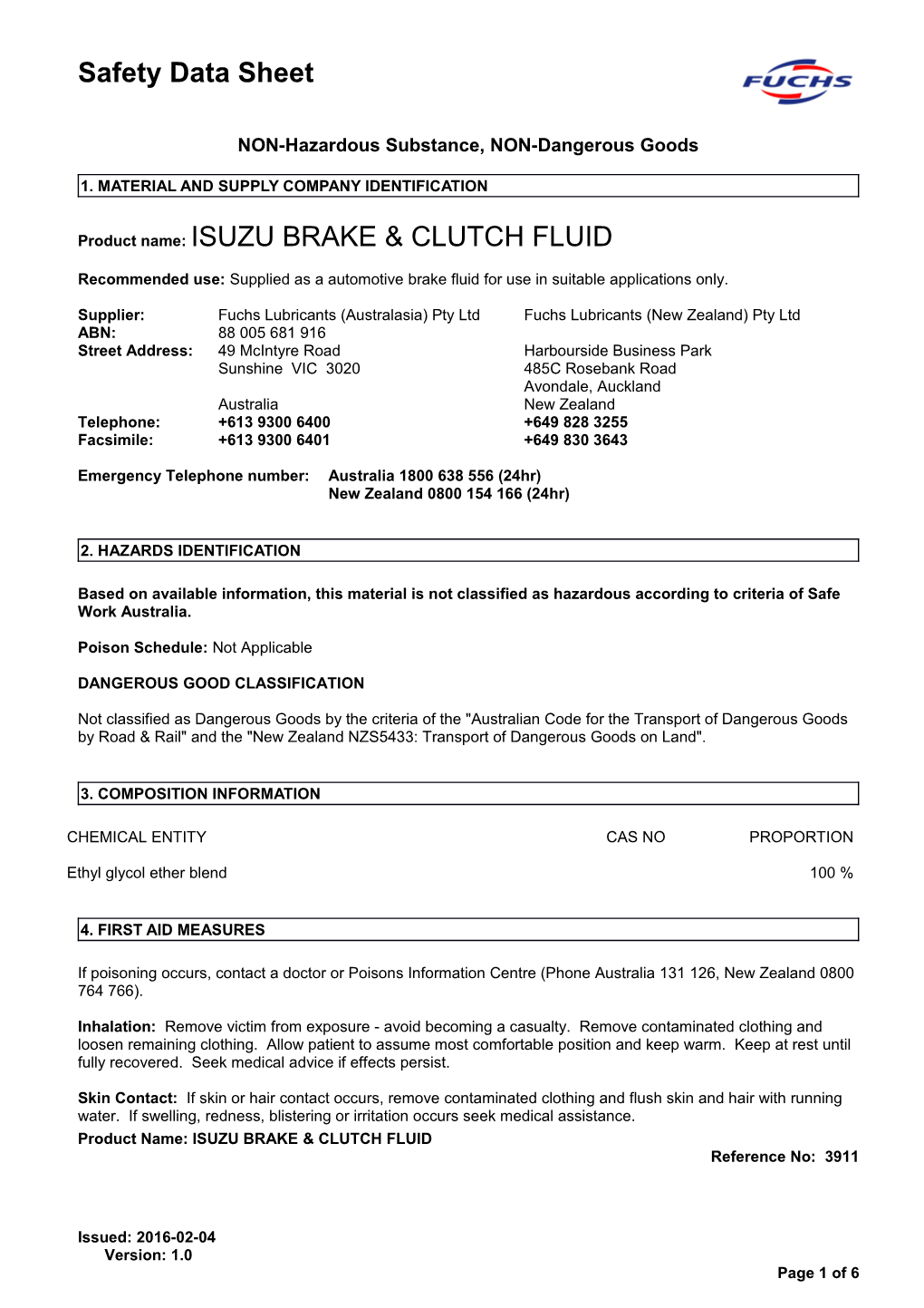 NON-Hazardous Substance, NON-Dangerous Goods s1