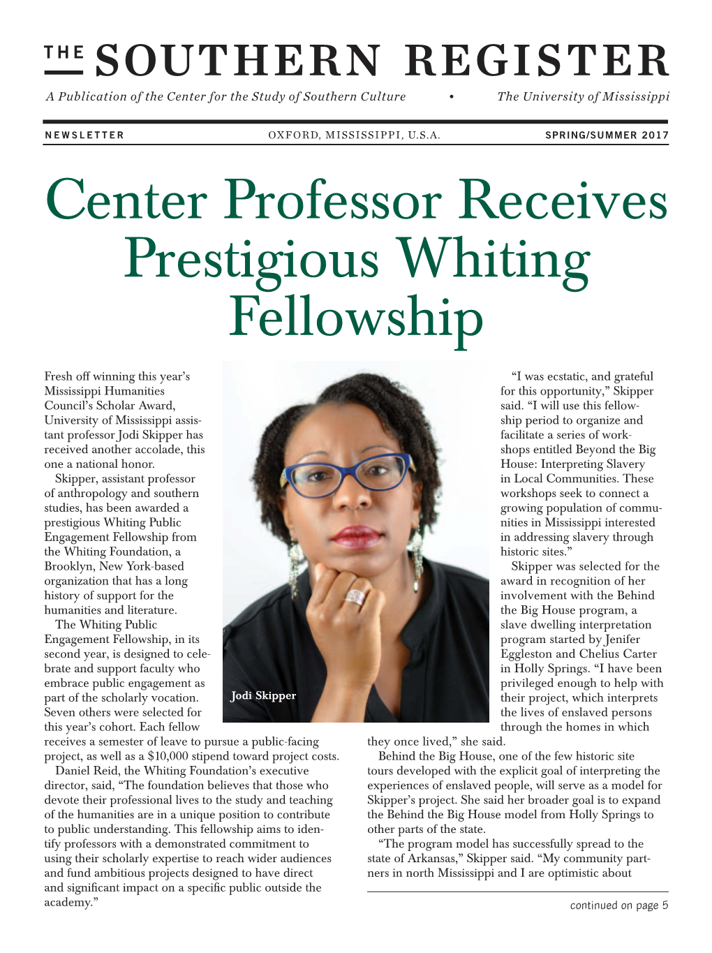 Center Professor Receives Prestigious Whiting Fellowship