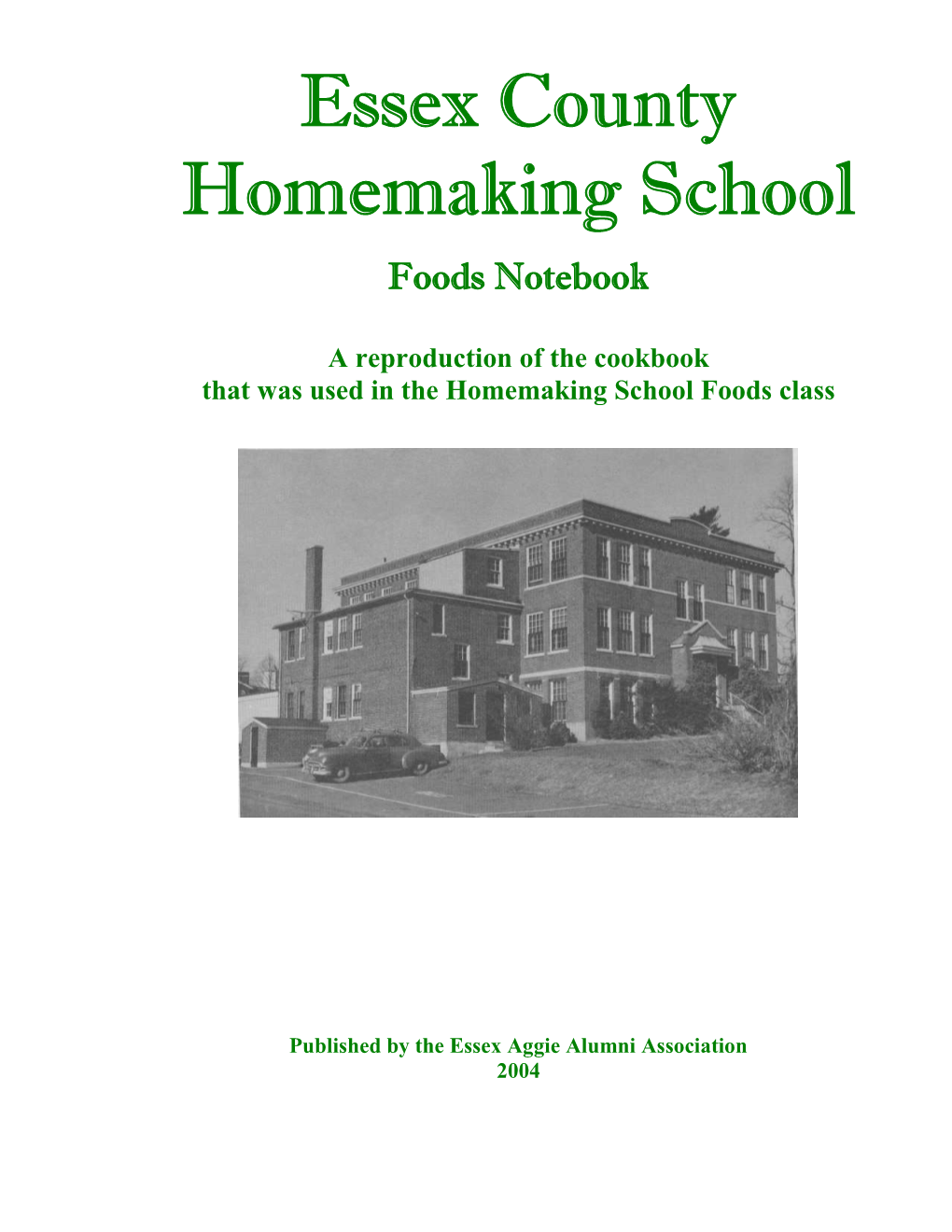 Essex County Homemaking School Foods Notebook