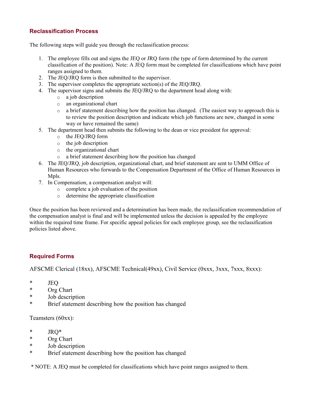 Reclassification Process