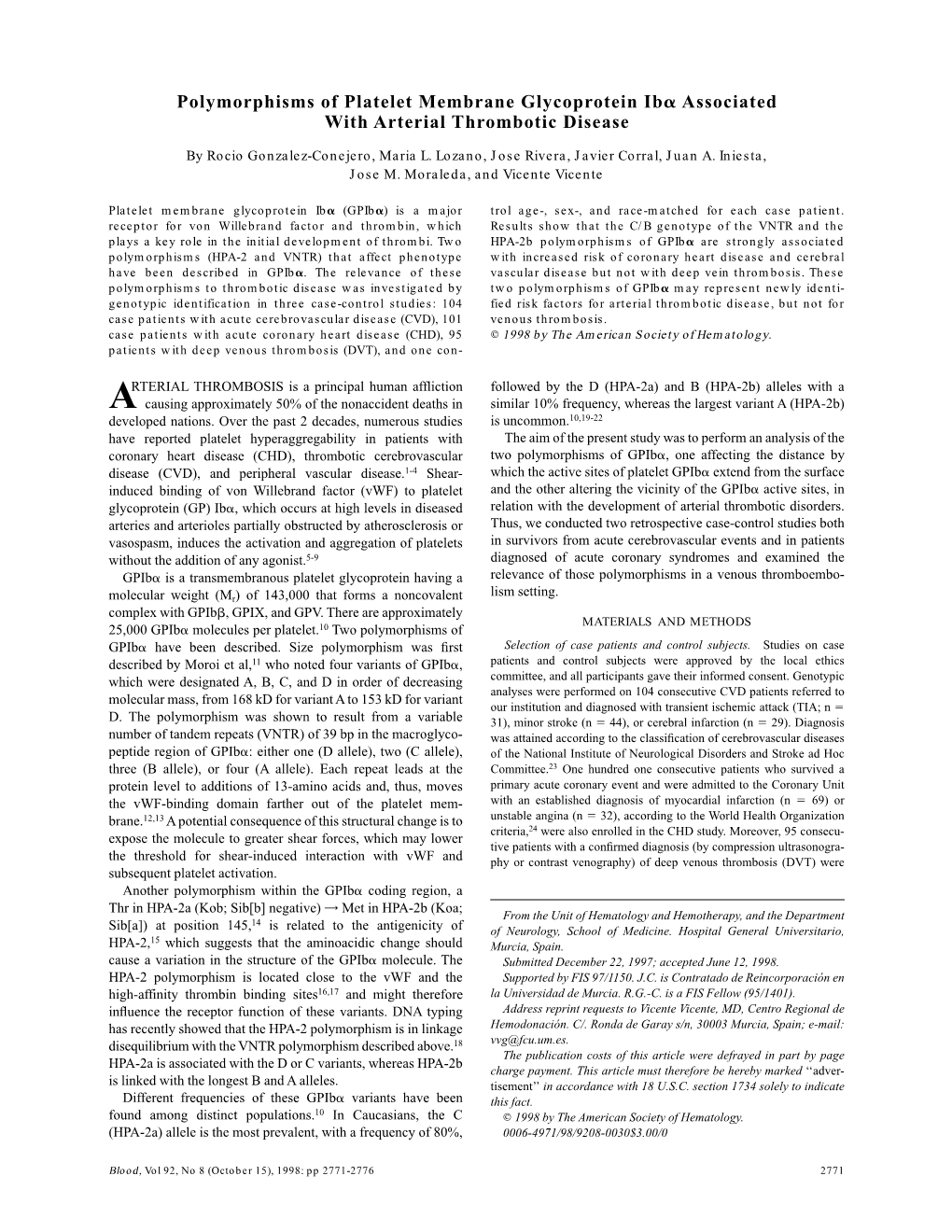 Polymorphisms of Platelet Membrane Glycoprotein Ib Associated