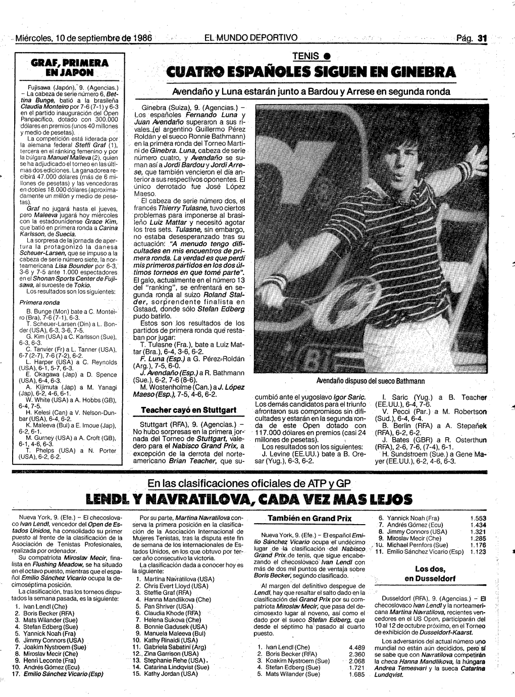 Cuatro Españoles Sigueneñ Ginebra Lendl Y Navratilova