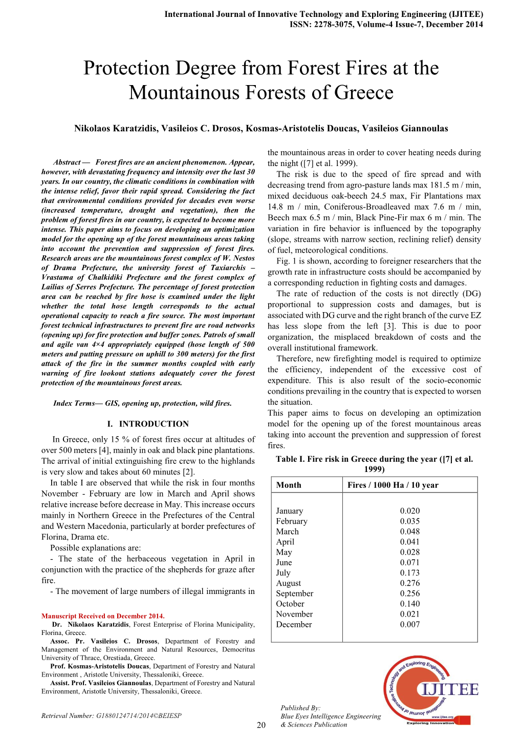 Protection Degree from Forest Fires at the Mountainous Forests of Greece