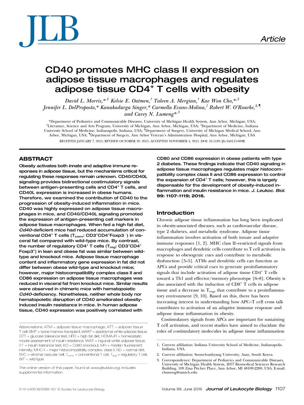 CD40 Promotes MHC Class II Expression on Adipose Tissue Macrophages and Regulates Adipose Tissue CD4+ T Cells with Obesity † † David L