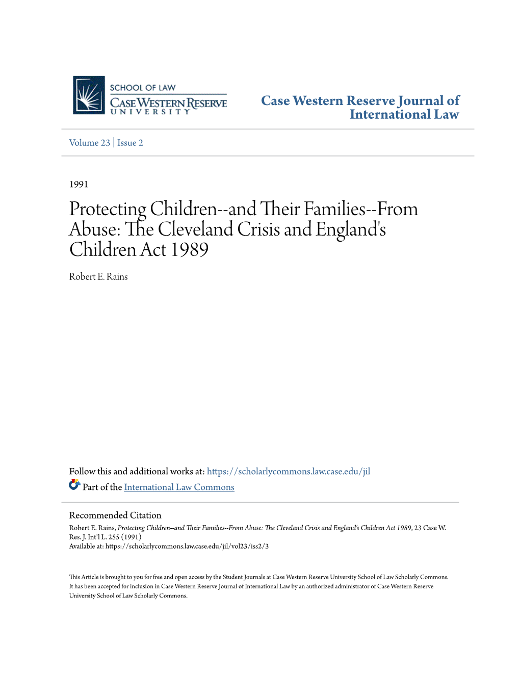 From Abuse: the Cleveland Crisis and England's Children Act 1989, 23 Case W