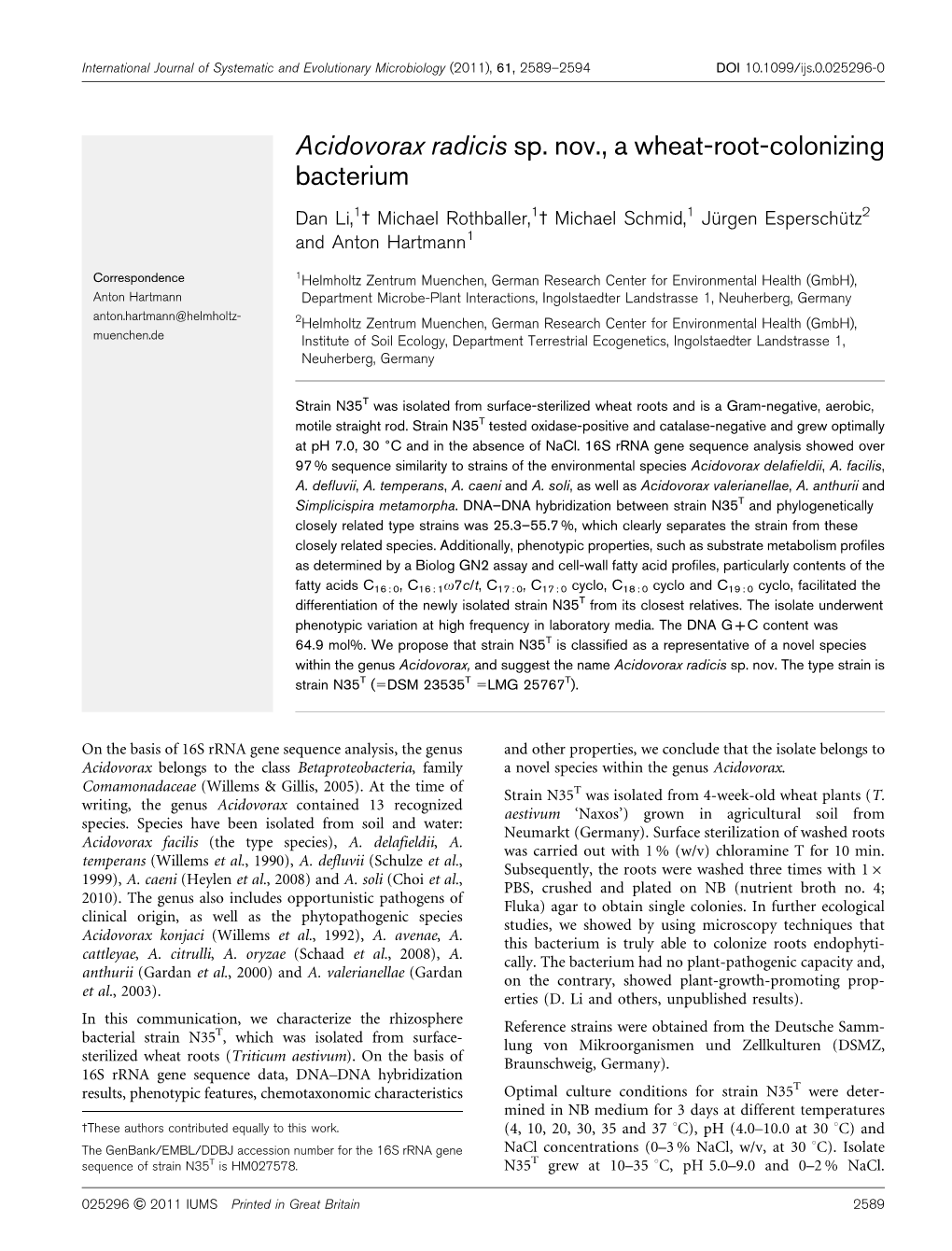 Acidovorax Radicis Sp. Nov., a Wheat-Root-Colonizing Bacterium