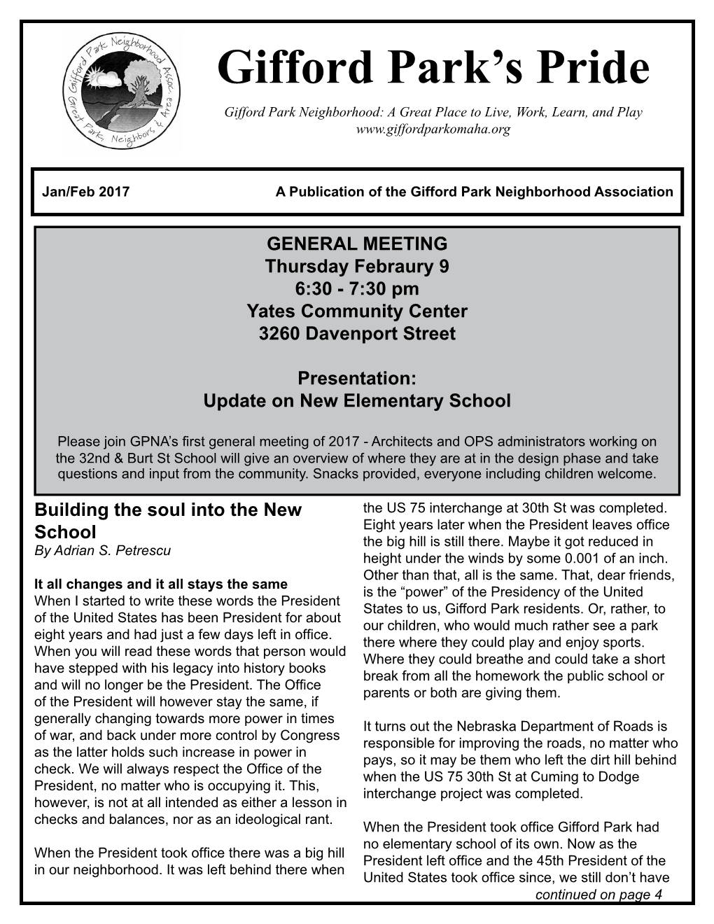 Jan/Feb 2017 a Publication of the Gifford Park Neighborhood Association