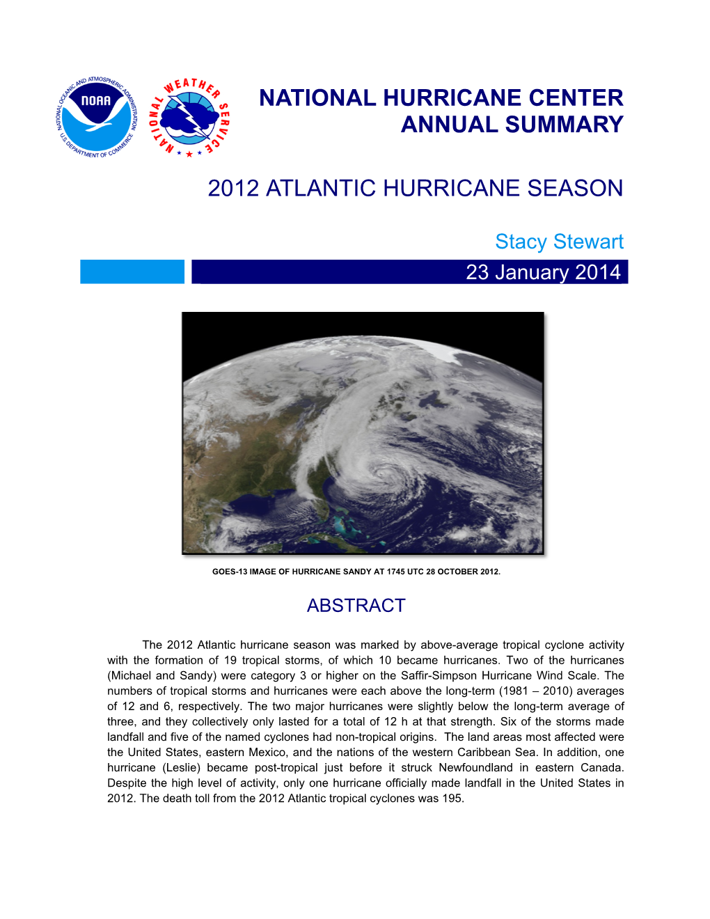 National Hurricane Center Annual Summary 2012