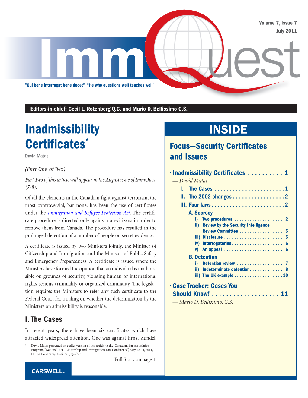 Inadmissibility Certificates*