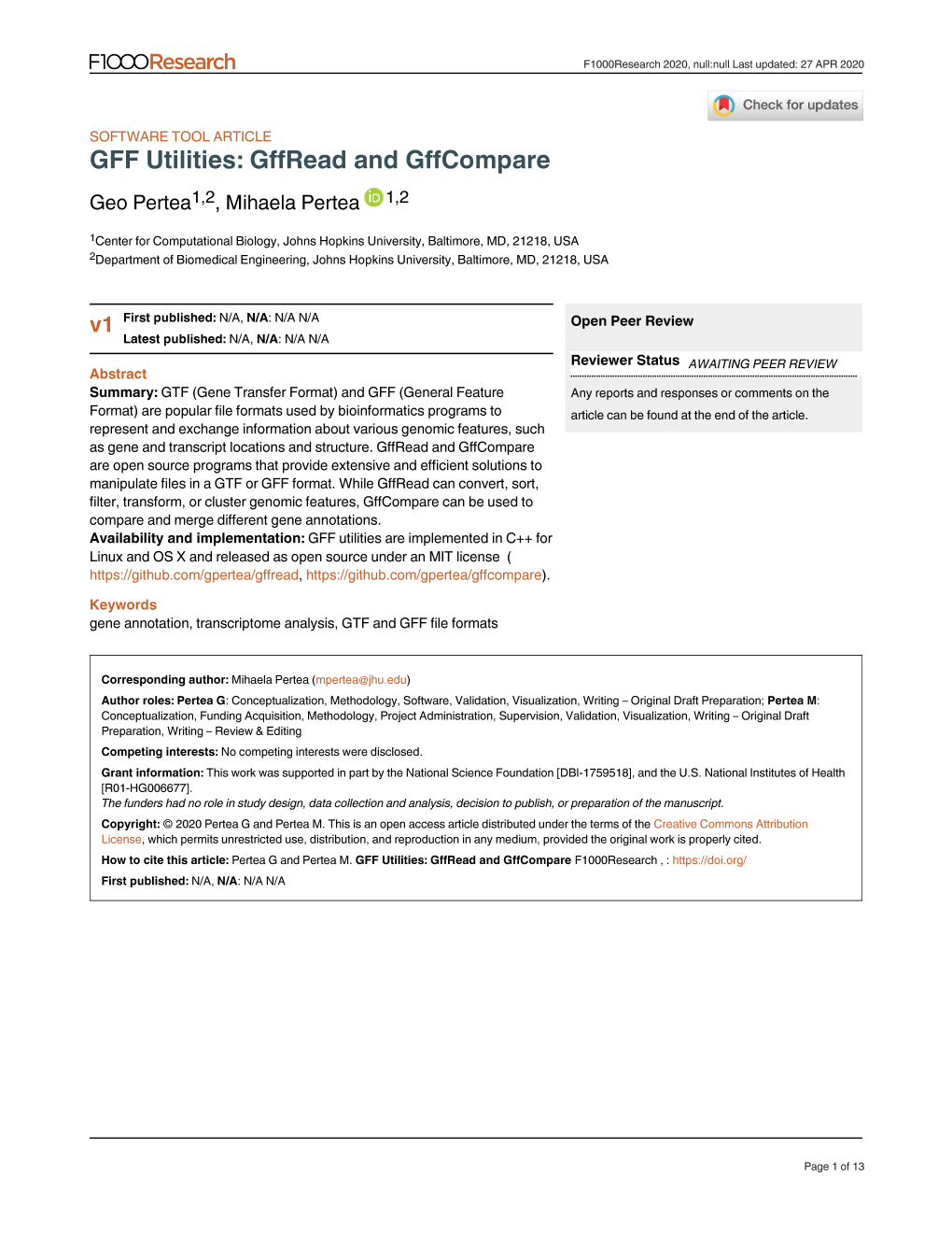 GFF Utilities: Gffread and Gffcompare