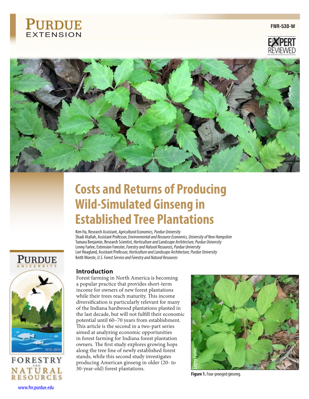 Costs and Returns of Producing Wild-Simulated Ginseng In