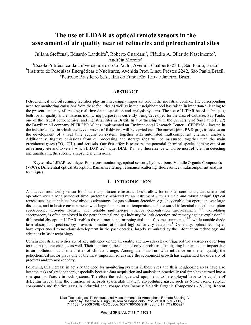 The Use of LIDAR As Optical Remote Sensors in the Assessment of Air Quality Near Oil Refineries and Petrochemical Sites