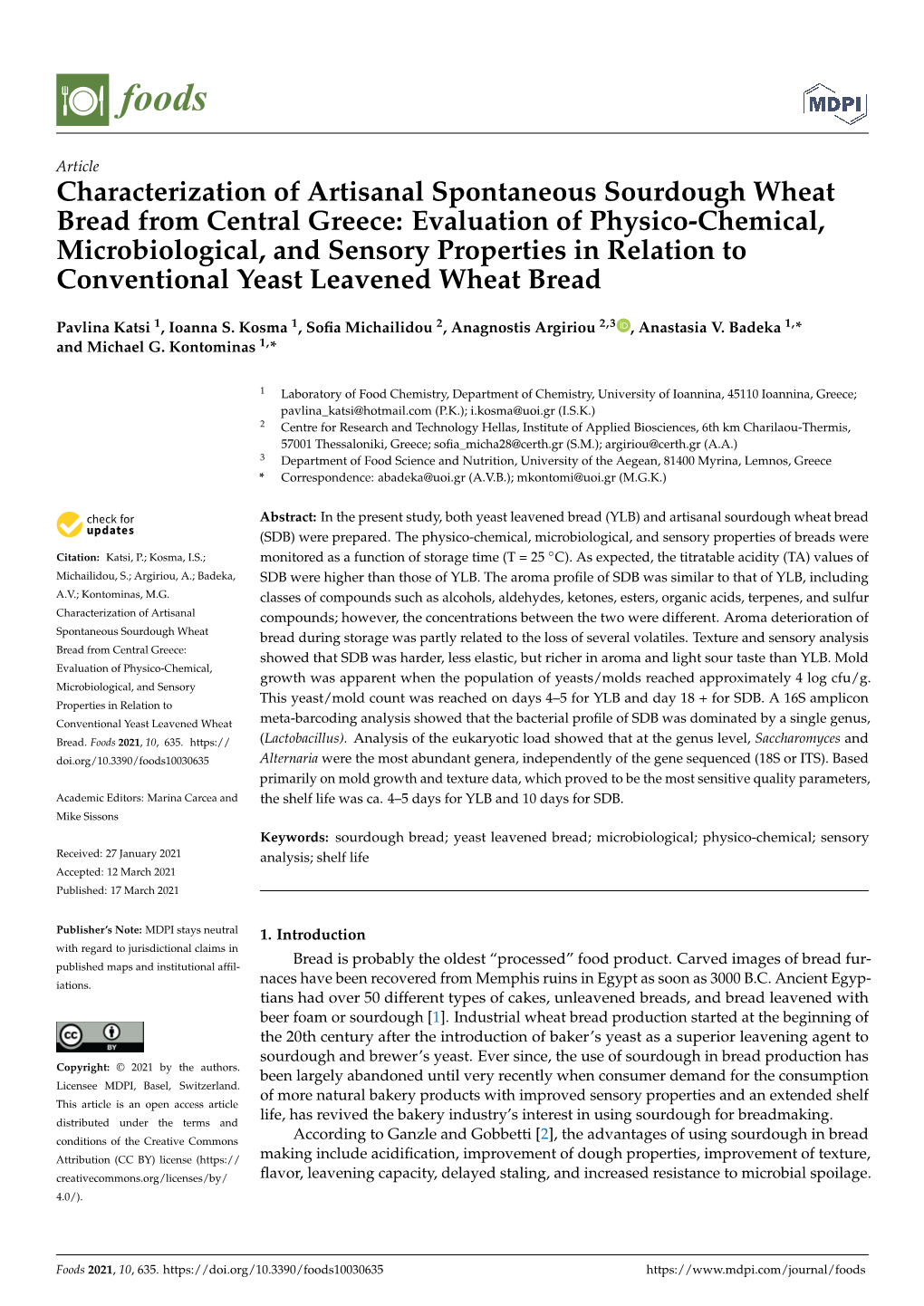 Characterization of Artisanal Spontaneous Sourdough Wheat