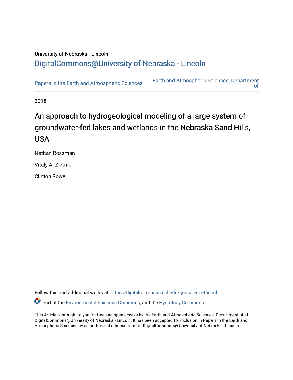 An Approach to Hydrogeological Modeling of a Large System of Groundwater-Fed Lakes and Wetlands in the Nebraska Sand Hills, USA