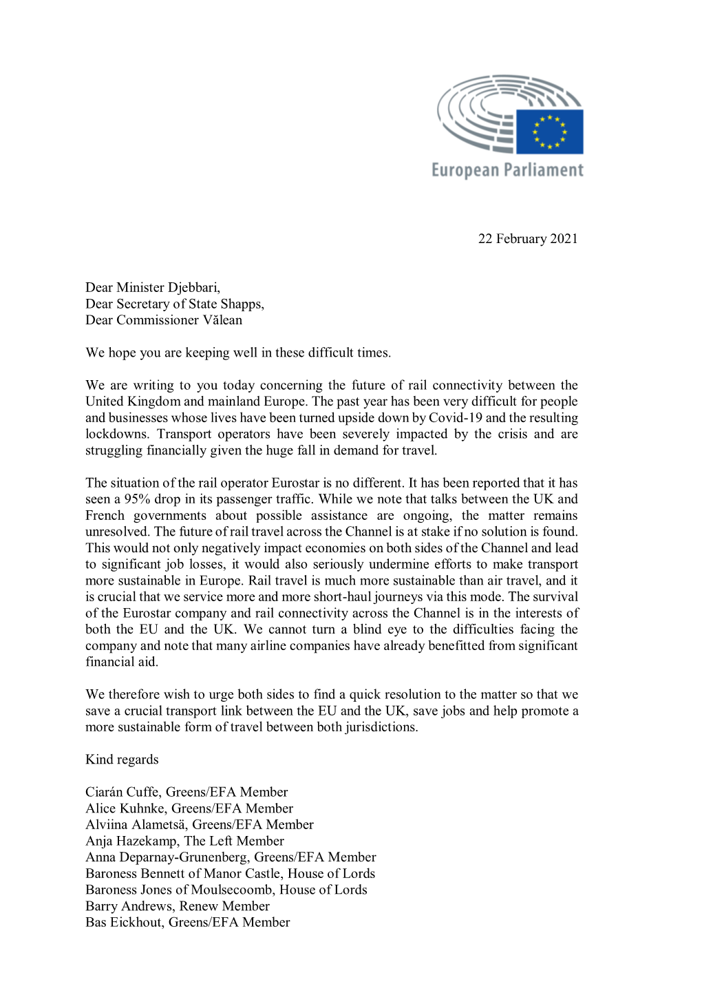 Letter Concerning the Future of Eurostar
